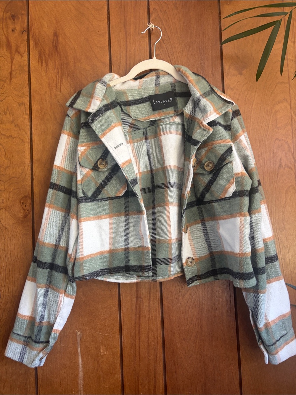 Love Plaid Cropped Utility Jacket in Green, Cream & Orange